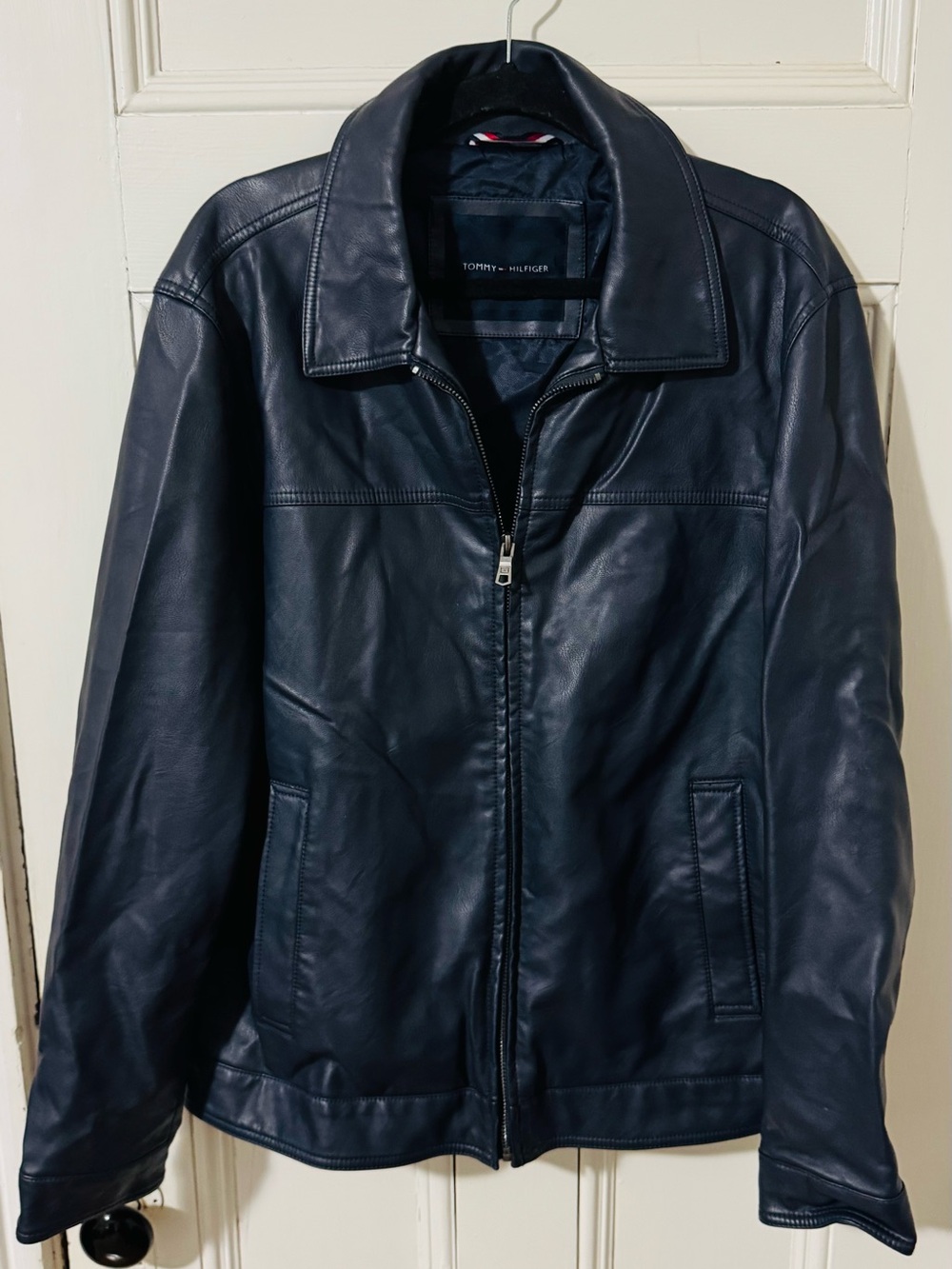 Tommy Hilfiger Navy Faux Leather Jacket L